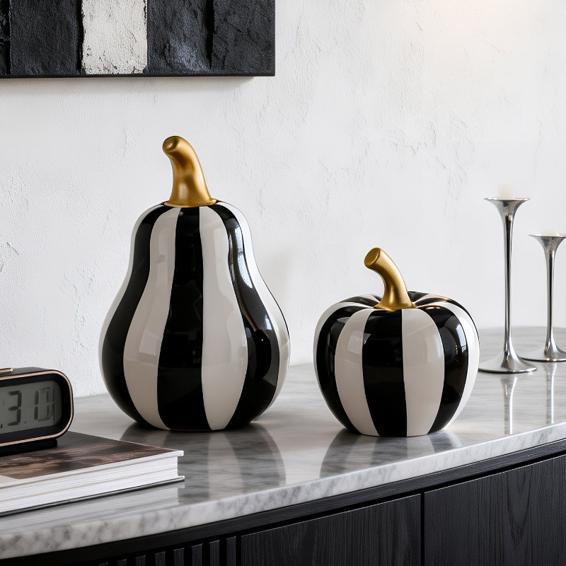 Tv Art And Craft - Black and White Striped Ceramic Snow