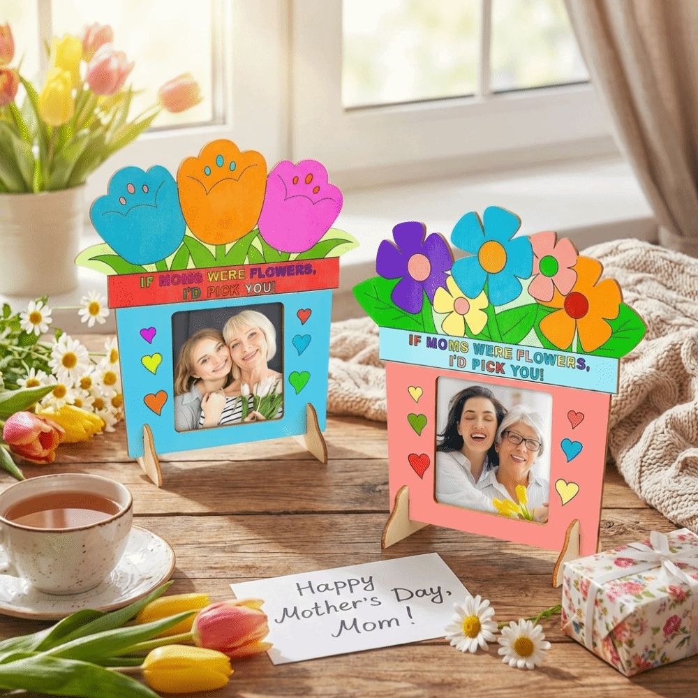 Art Craft For Kindergarten - Unfinished Wooden Picture Frame Flower Color
