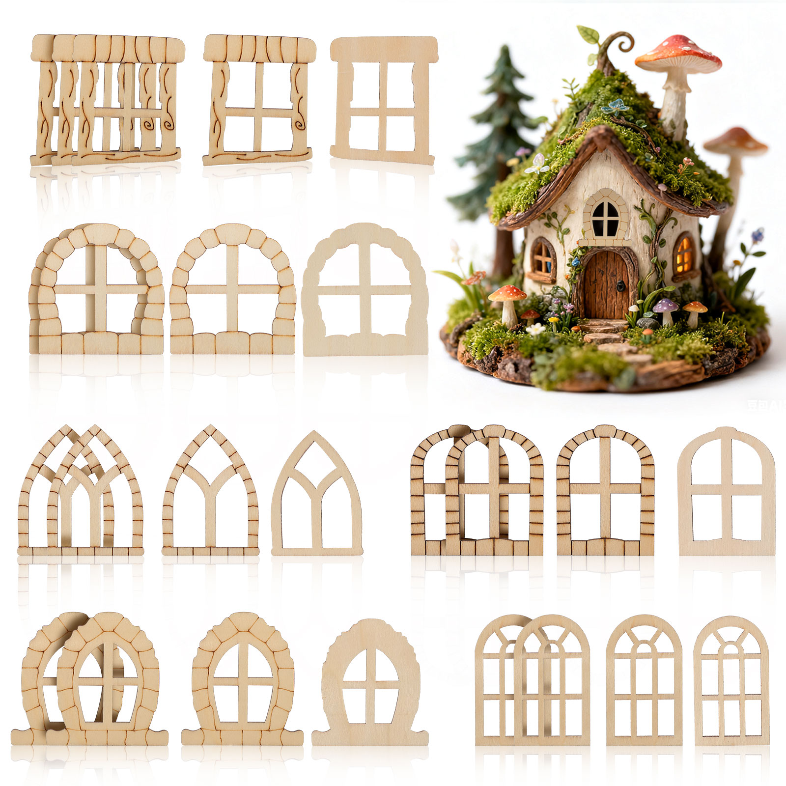 Art Craft Door - 25pcs Miniature Wooden Door Window Set